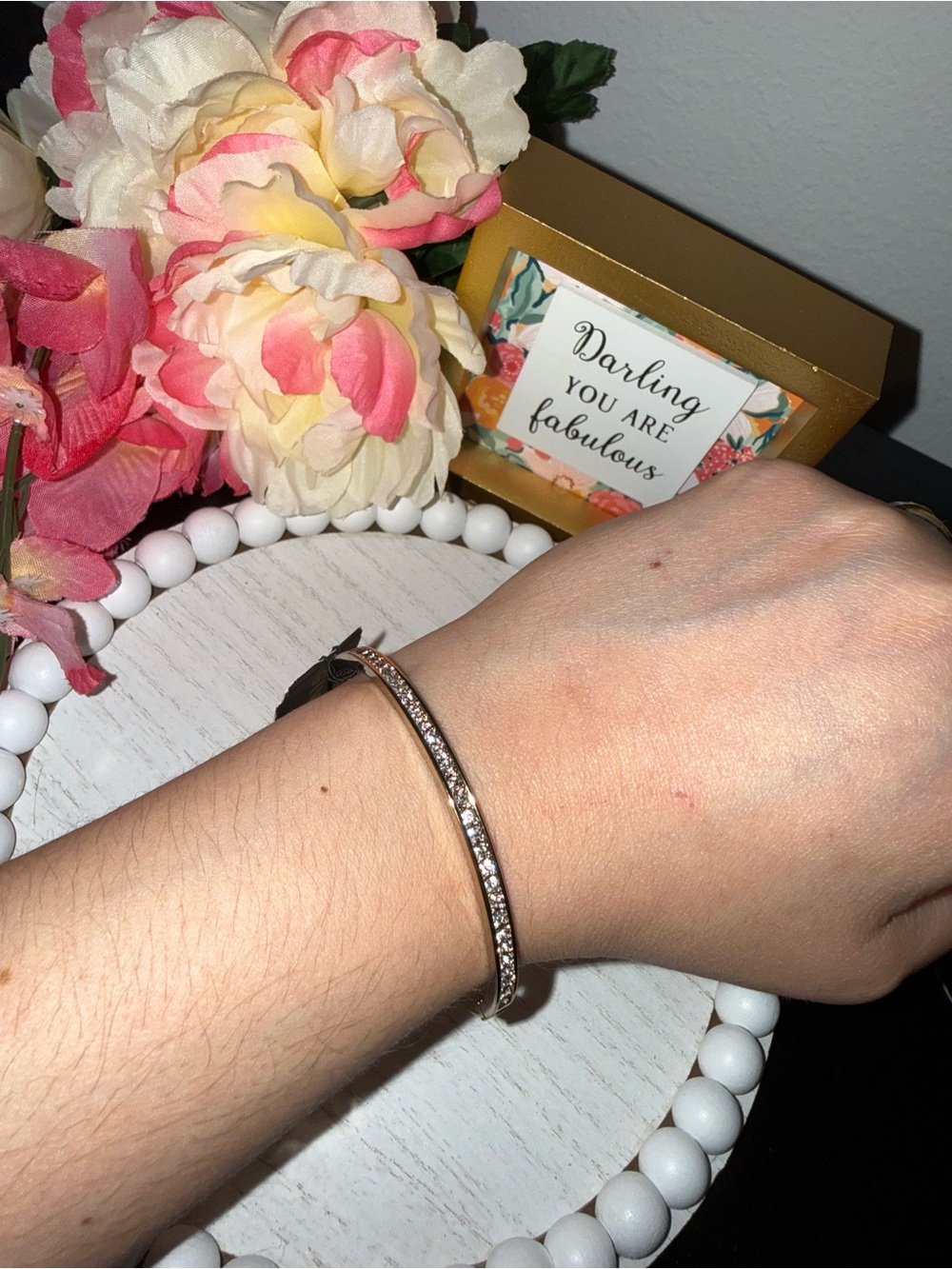 NWT Givenchy Gold Tone Crystal Hinged Bangle Bracelet Signed Designer Jewelry